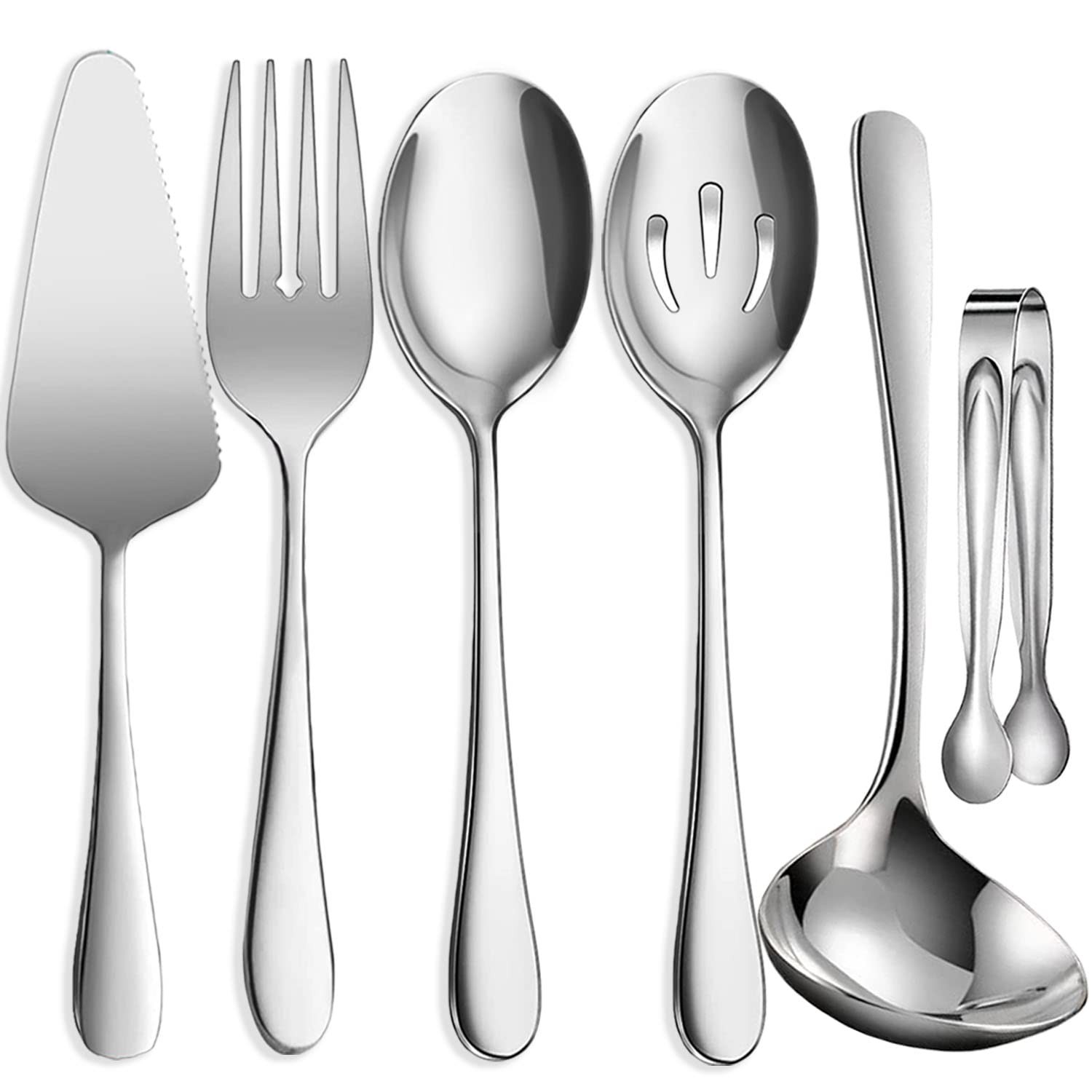 6 PCS Stainless Steel Serving Utensils, Large Serving Spoons Slotted Spoons, ...