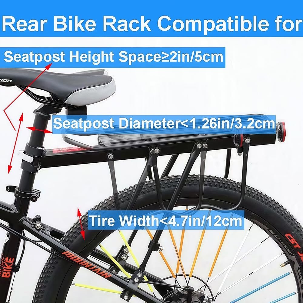 Rear Bike Rack for Bicycle, 110Lbs/50kgs Capacity Bicycle Cargo Rack with Ref...