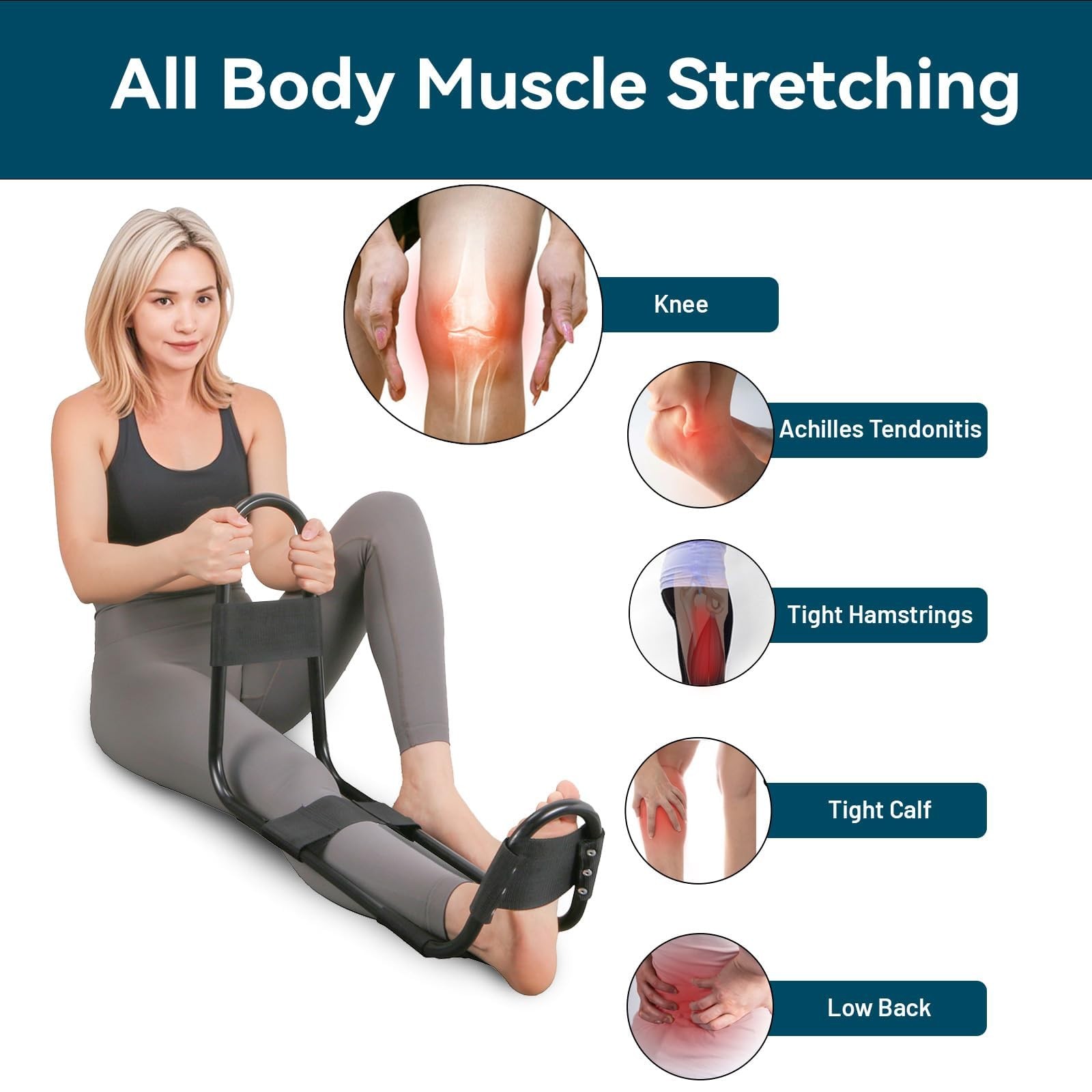 Hamstring Stretcher and Knee Extension Device for Lower Back and Hip Relief