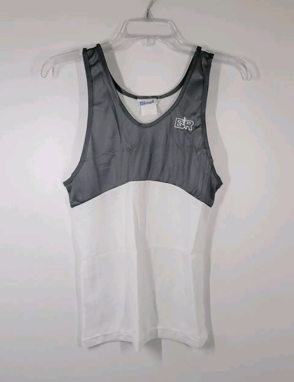 Vtg Bill Rodgers Gray White Nylon Mesh Running Tank Top Men Size Small USA NOS