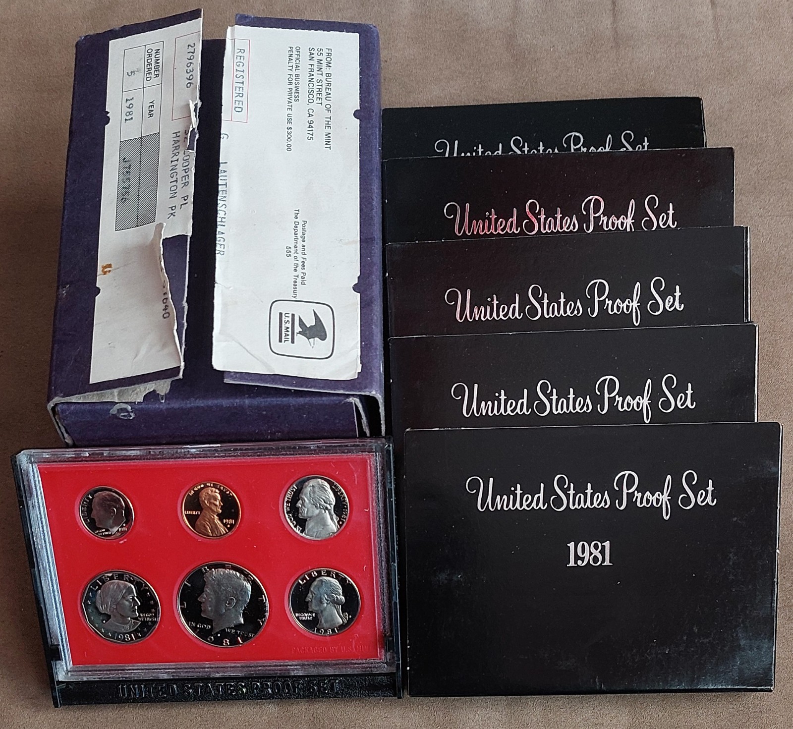 1981 United States 5 PROOF Coin Set Lot w/Original Mint Bureau Mailer 1c-SBA $1