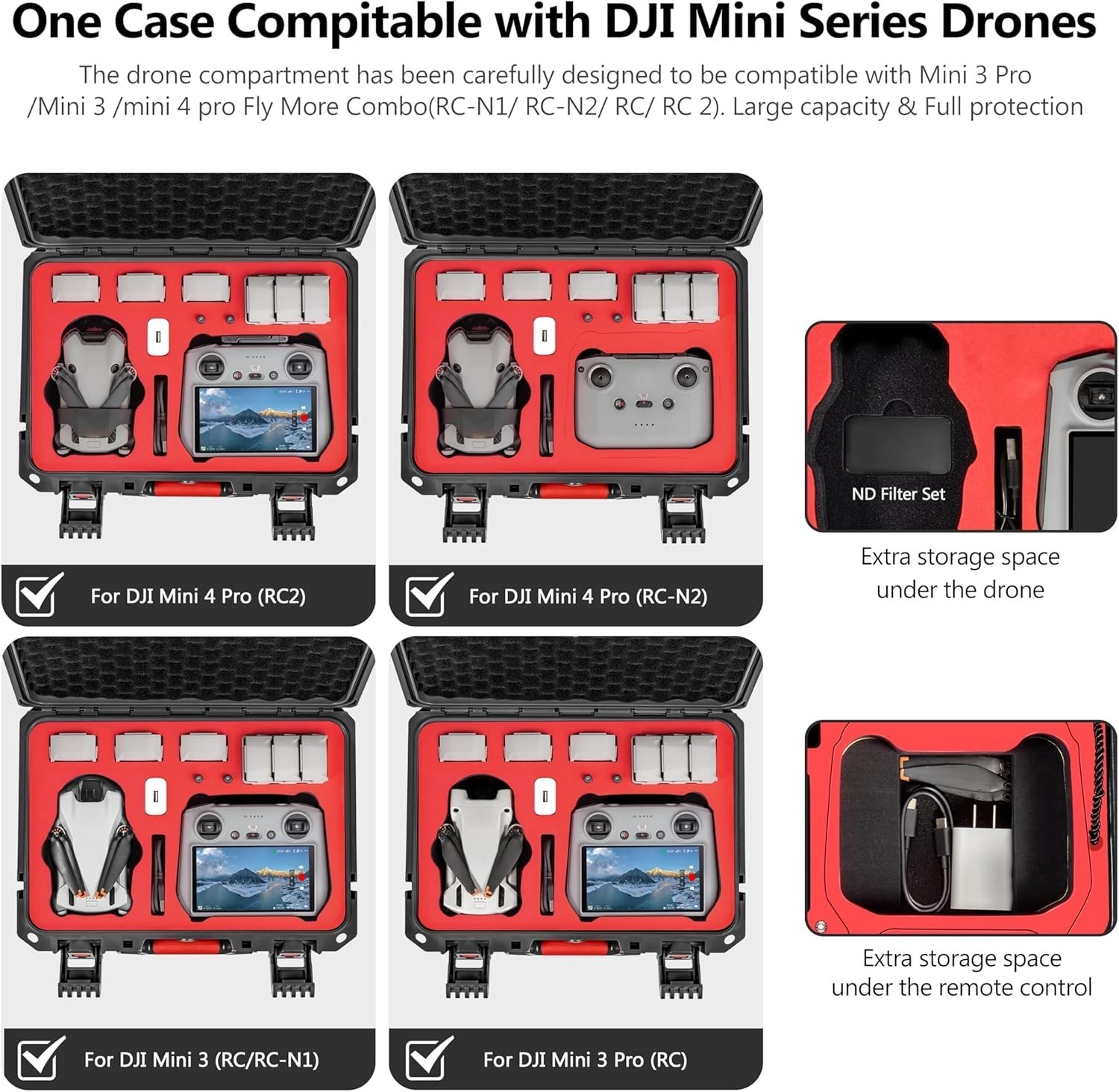 NEW Waterproof Hard Carry Case for Mini 3/4 Pro Fly More Combo Drone