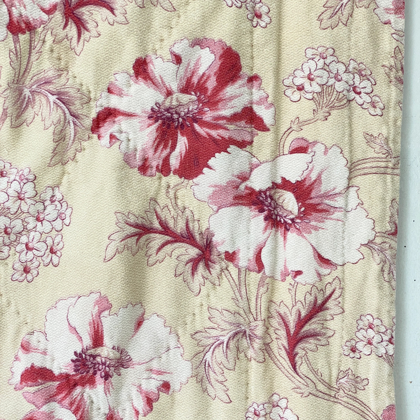 French faded floral quilt quilted art nouveau c1900 cretonne fabric material Th