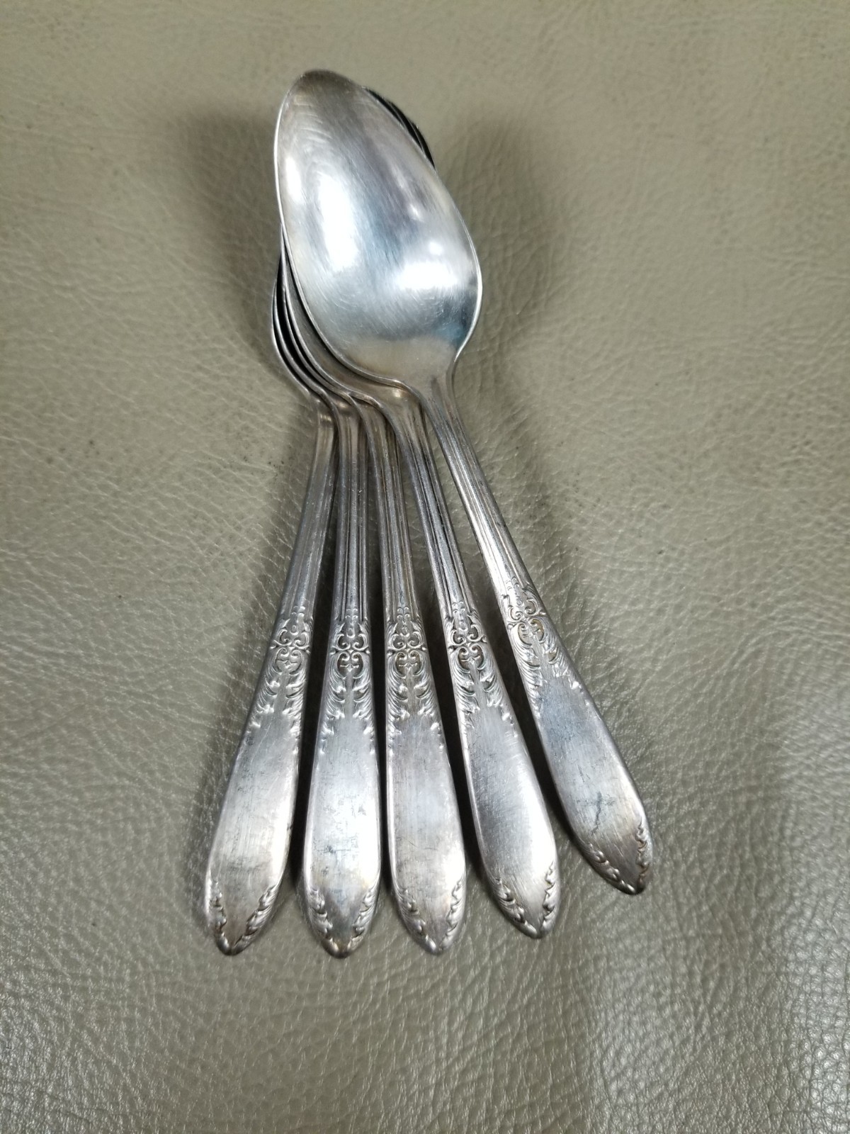 VTG Set 5 King Edward Silver Plate Teaspoons 4.5" "National" Pattern