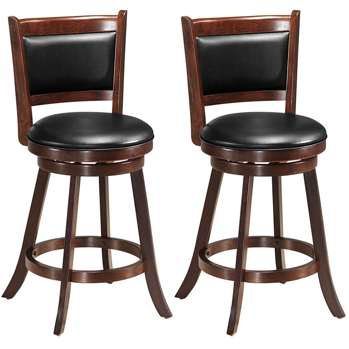 Costway Set of 2 24" Swivel Counter Stool Dining Chair Upholstered Seat Espresso
