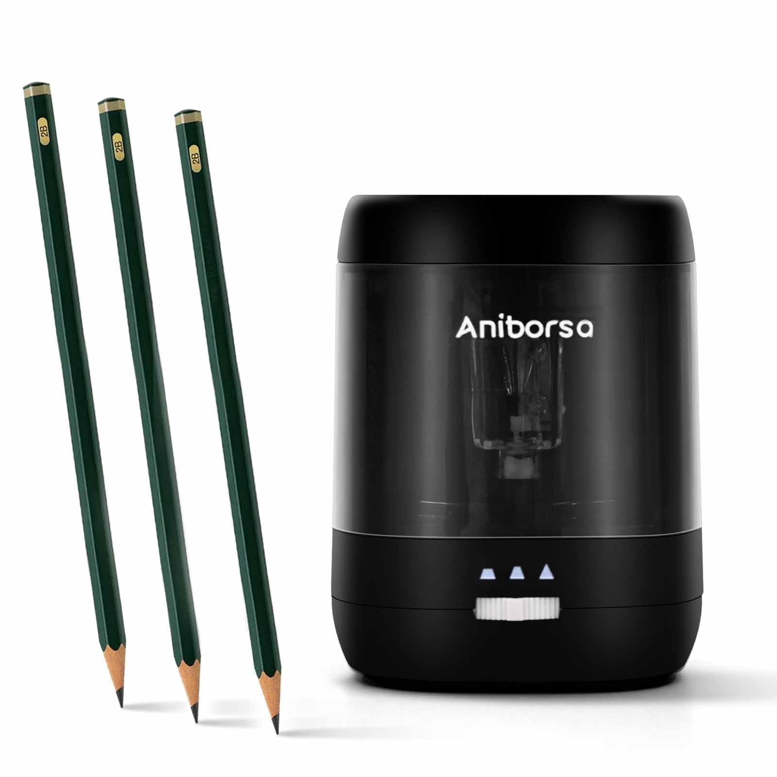 Aniborsa Electric Pencil Sharpener, USB & Battery Operated, Adjustable Black