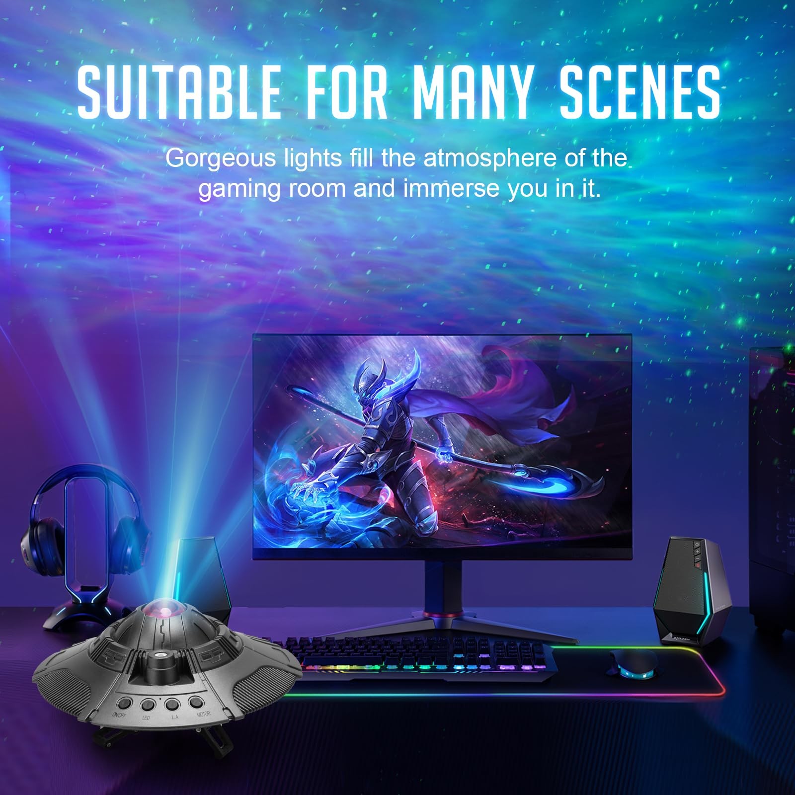 UFO Galaxy Projector, LED Lights for Bedroom, Star Night Gray