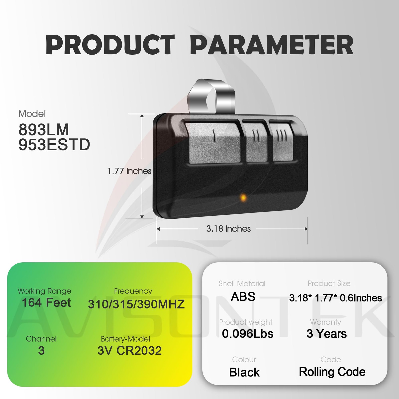 2-Pack 953ESTD Universal Chamberlain Garage Door Opener Remote Replacement