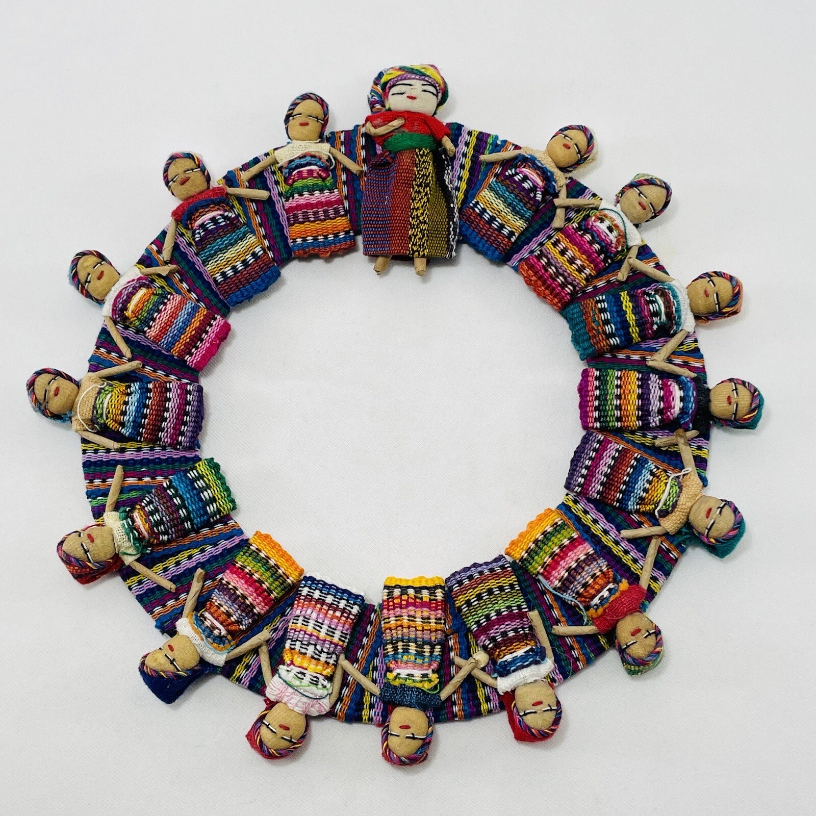 Peru Peruvian Mayan Guatemalan Worry Doll Women Wreath Hang Folk Art Cloth Tribe