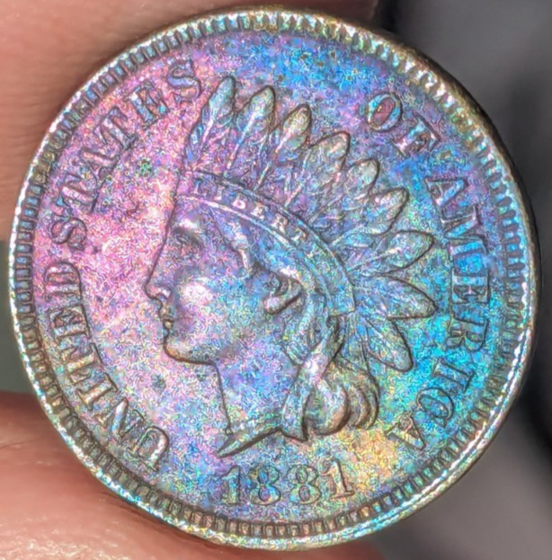 1881 Indian Head Cent Uncirculated Rainbow Colorful Toned