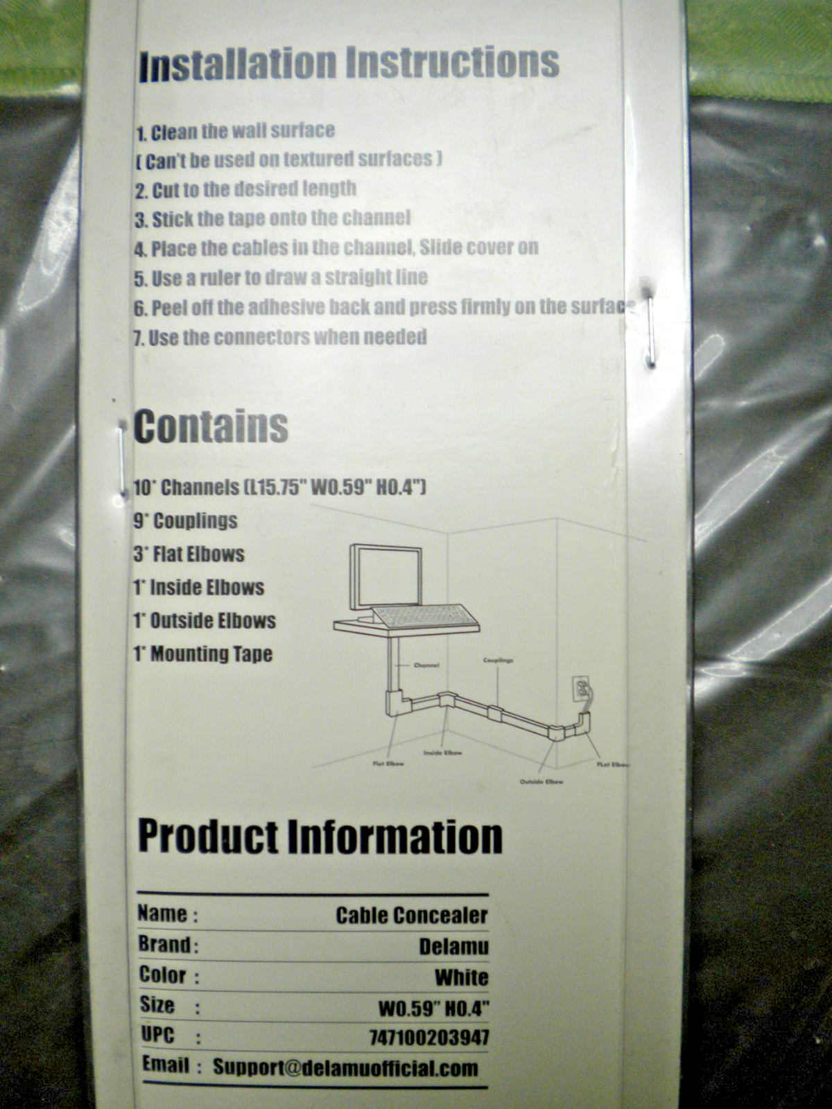 Delamu Cable Concealer Management Channel White New