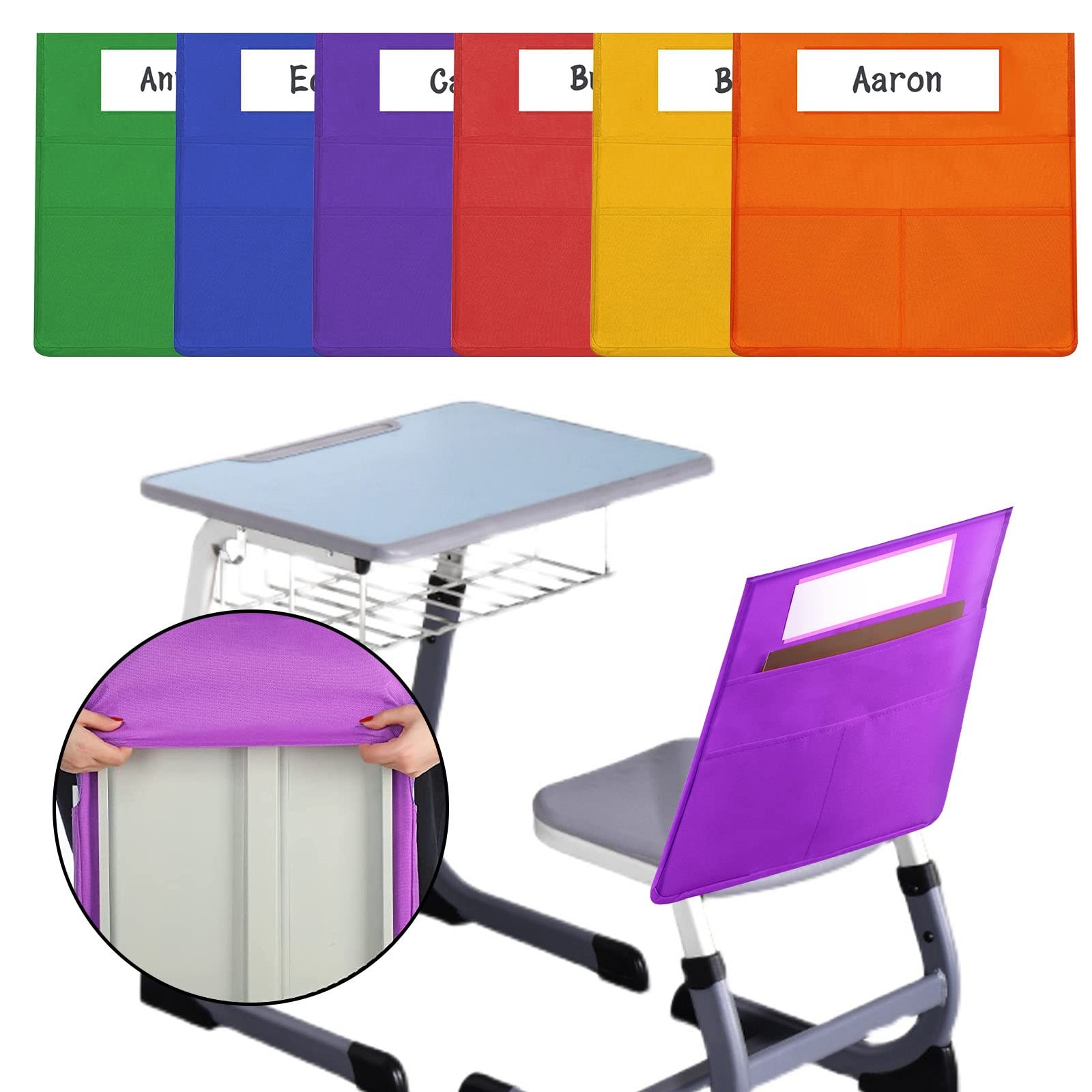 6 Pcs Chairback Pockets Chairback Buddy Pockets Chart Bright Color Seat Stora...