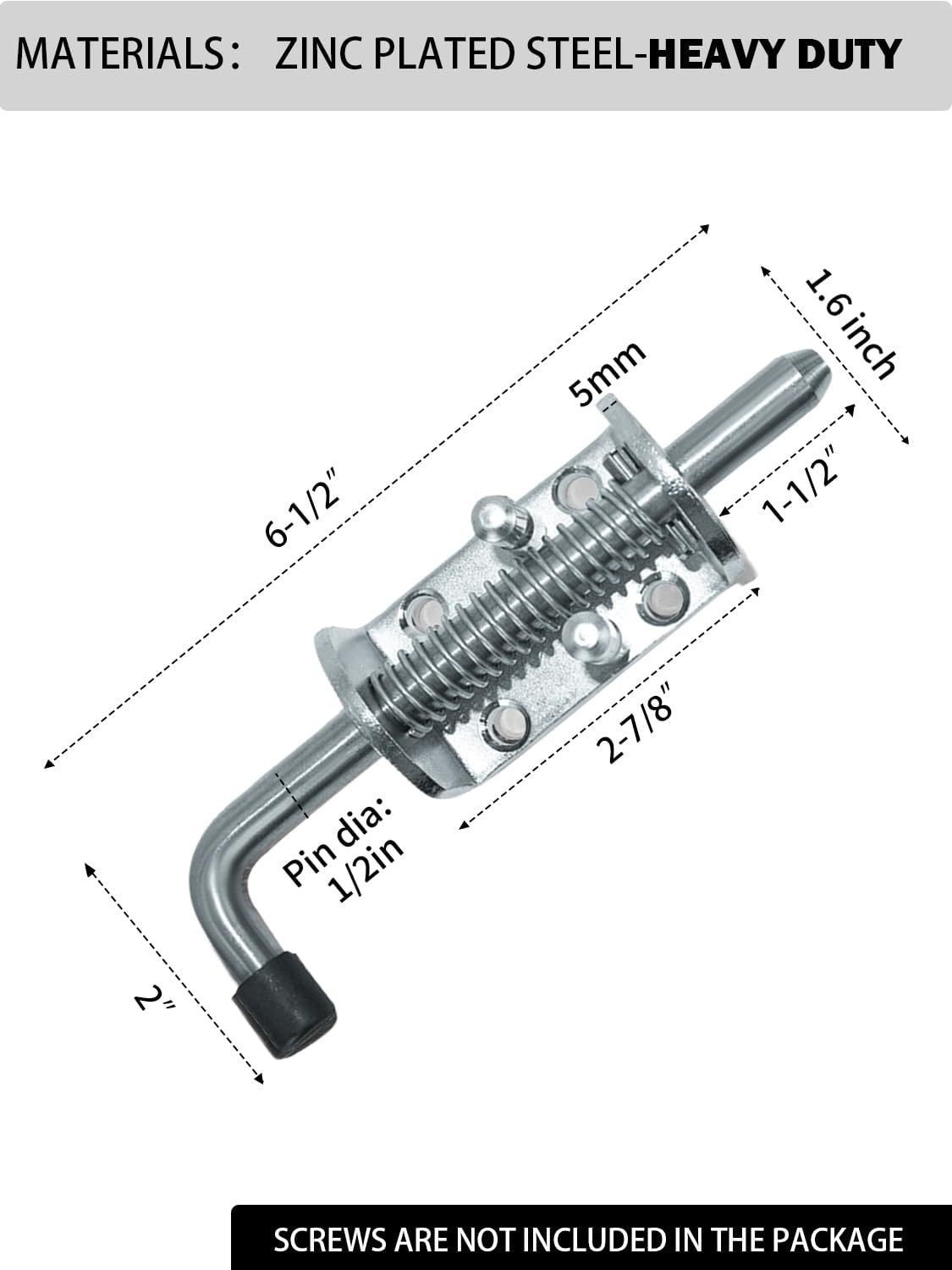 Multi-Purpose Heavy Duty Zinc Plated Gate Latch - 6in Spring Loaded Bolt (2pcs)