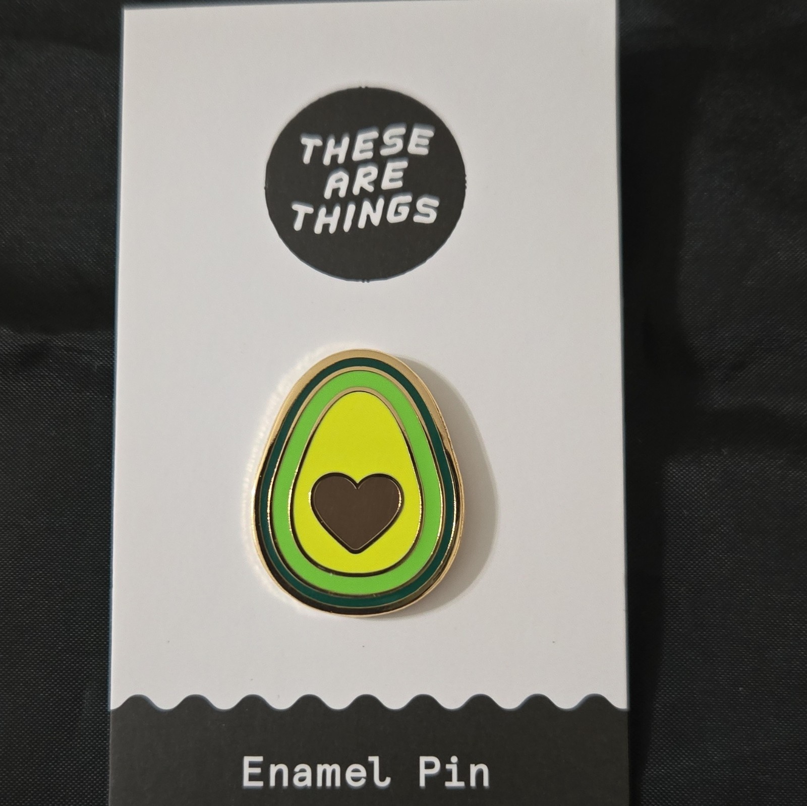 These Are Things Avocado Heart Enamelled Metal Lapel Pin Green Yellow Brown