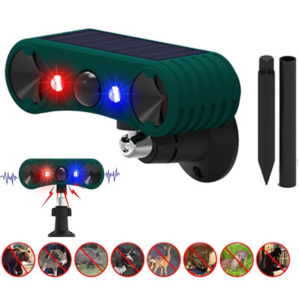 Solar Outdoor Motion Sensor Alarm 2*130db Ultrasonic Siren with 4 Modes Flashing