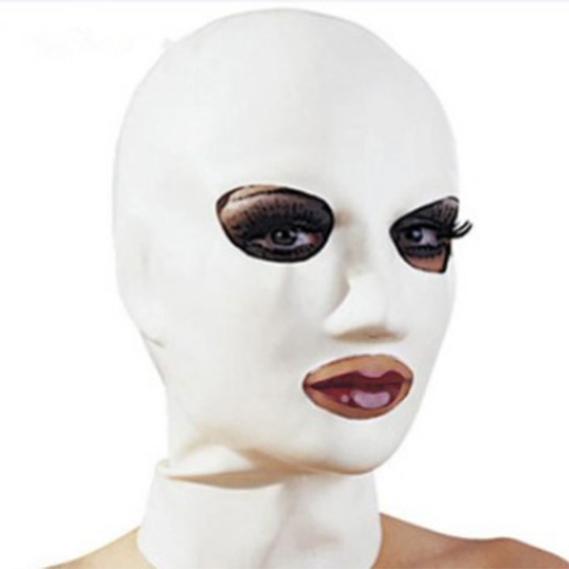 White Latex Gummi Rubber Hood/Mask Open Eyes and Mouth Fetish BDSM Club Wear UK