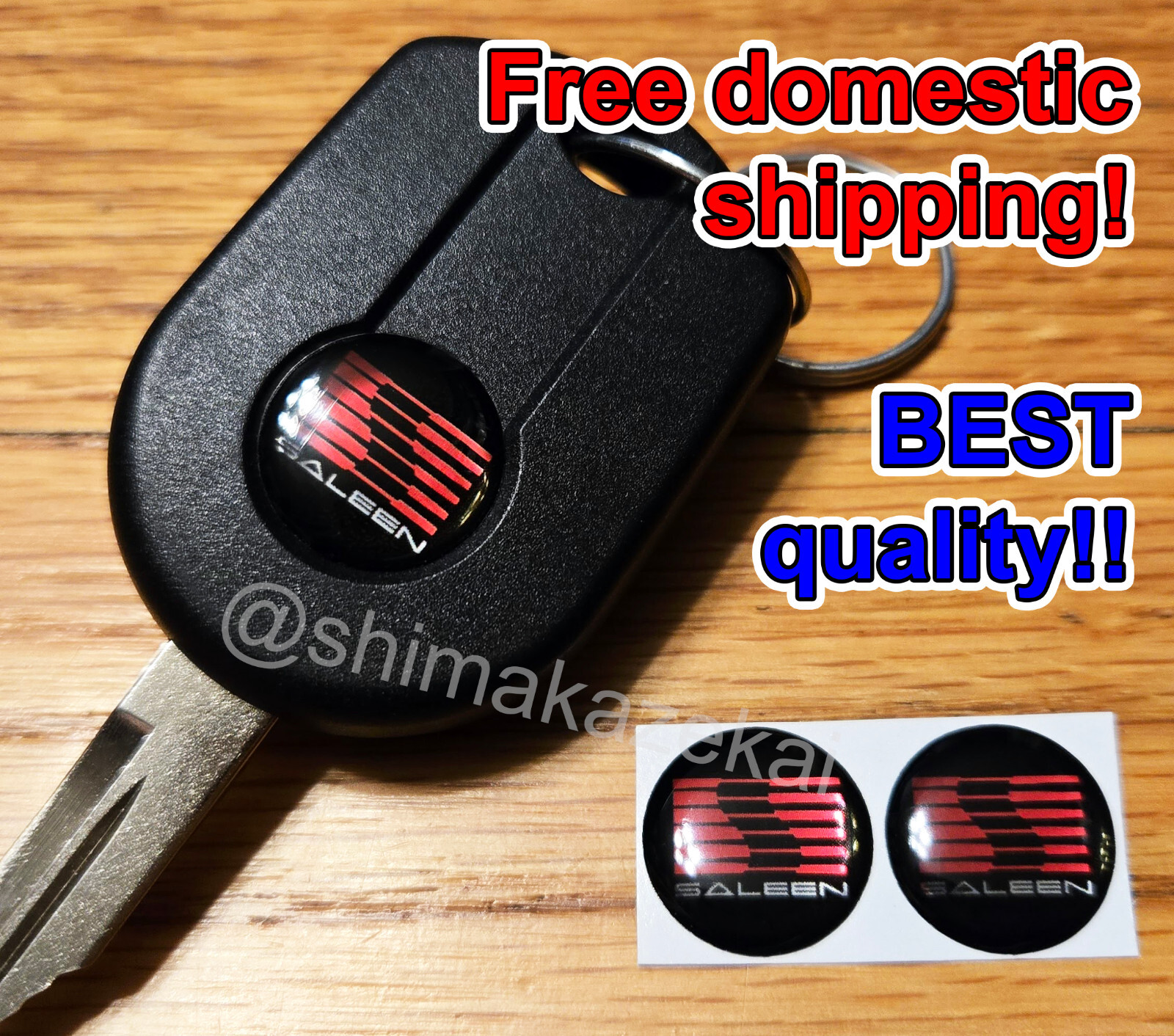 2x LOGO Saleen key FOB emblem, Mustang, 302, Tesla, Bronco 16mm resin sticker