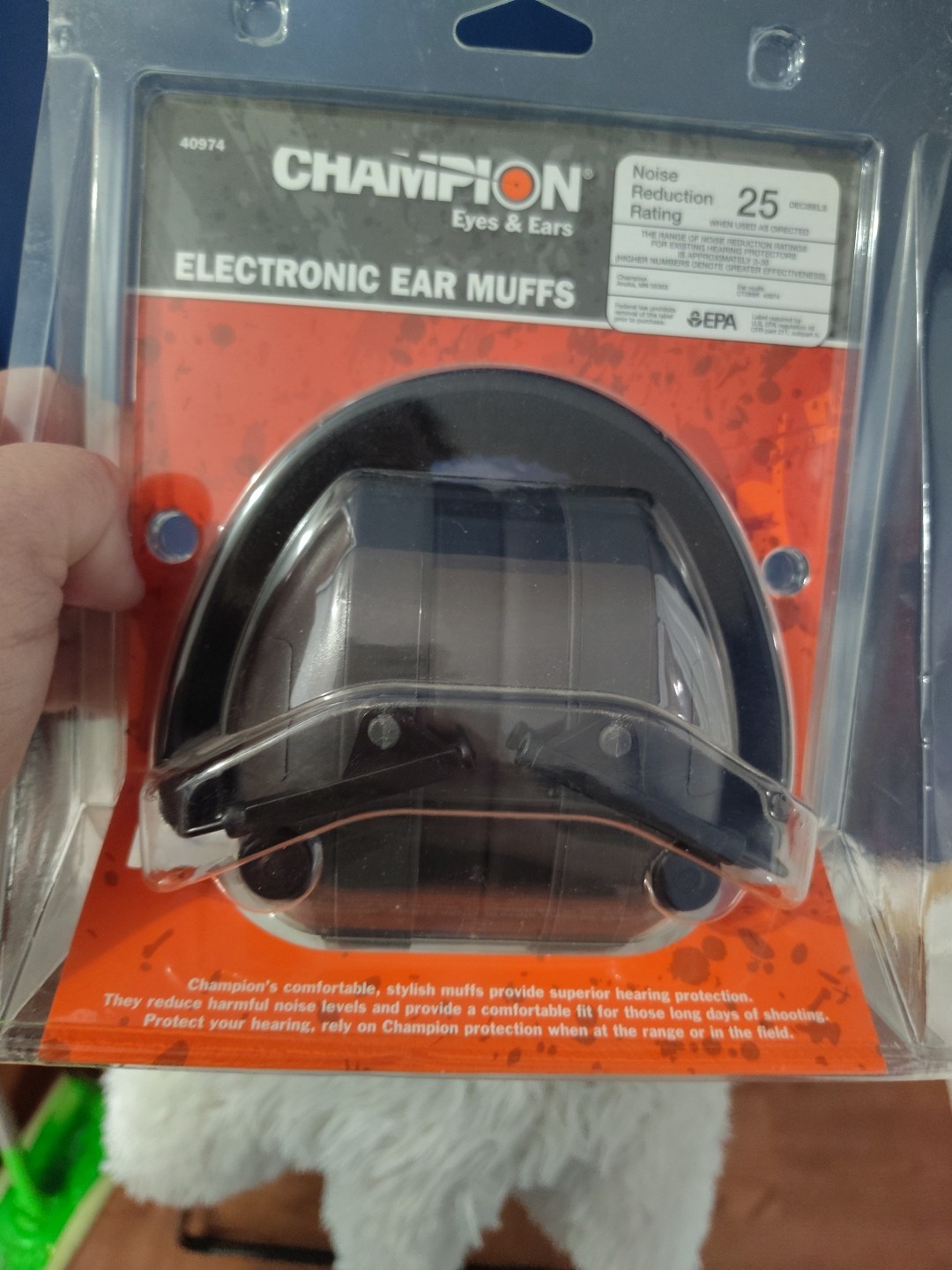 NEW! Champion #40974 Electronic Ear Muffs Black Noise Reduction Rating 25 DB