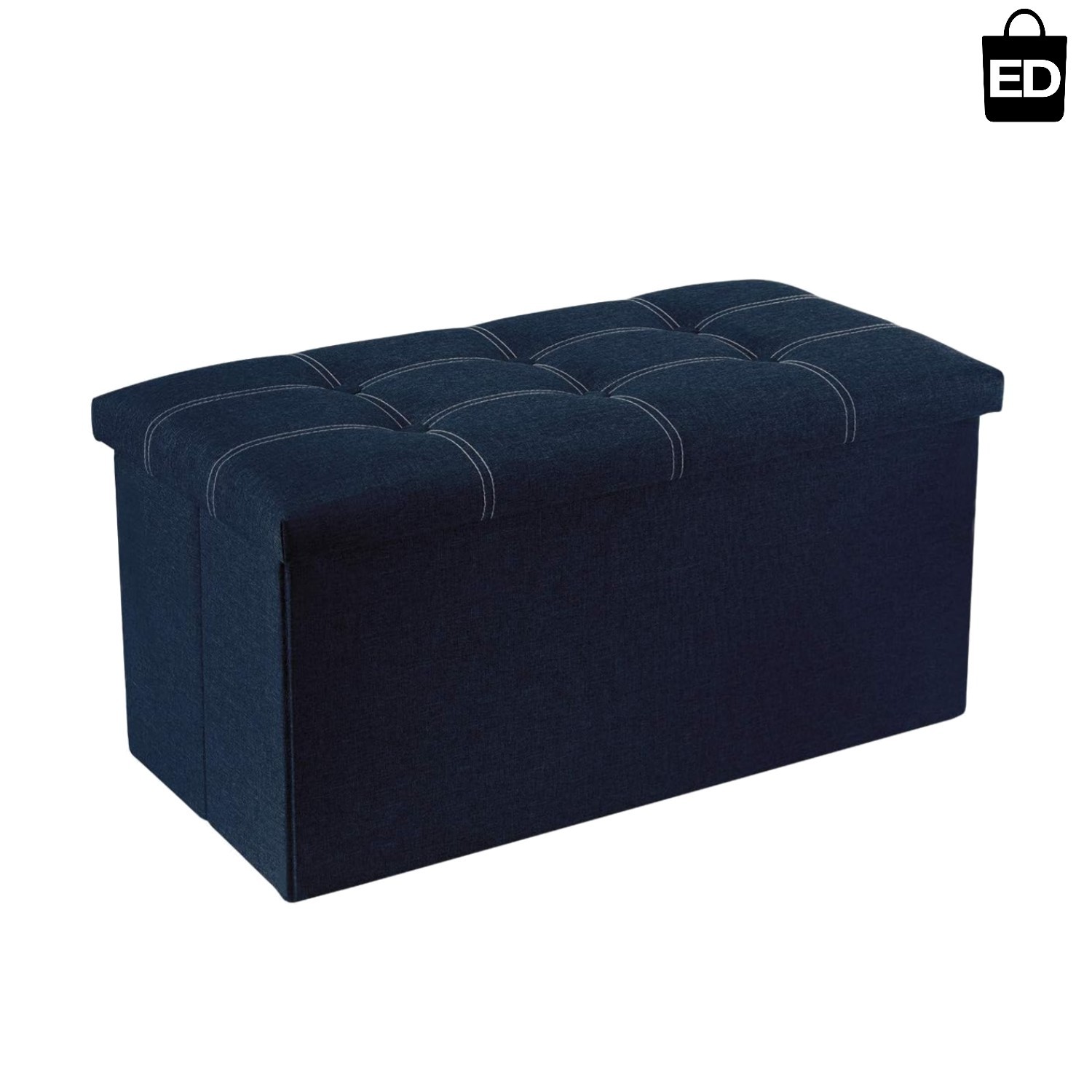 Versatile 30-Inch Folding Ottoman - Footrest & Storage in Blue Linen Fabric