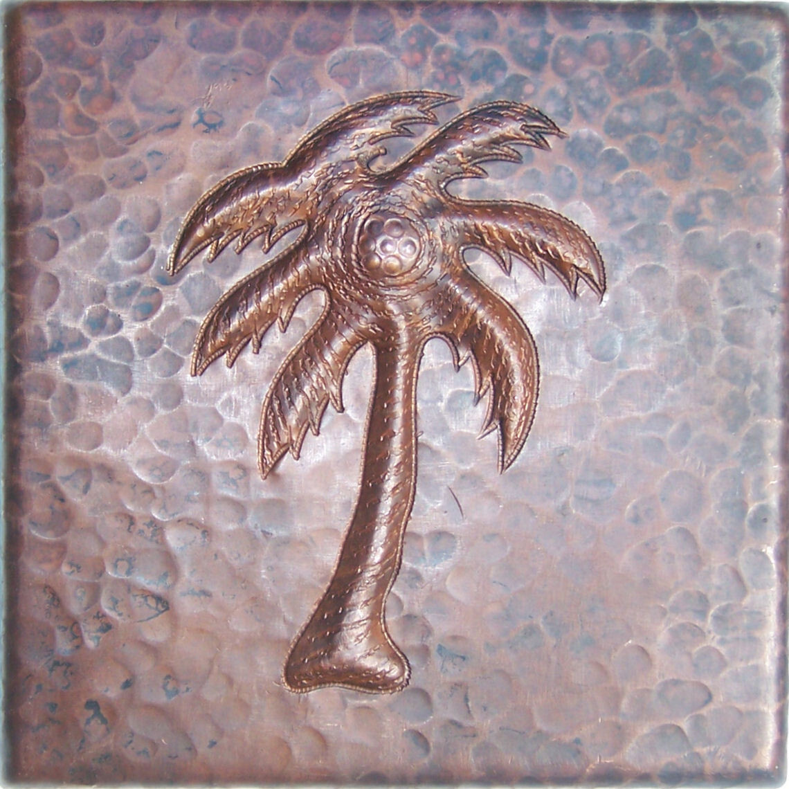4"x 4" Palm Tree Hand Hammered Mexican Copper Tile
