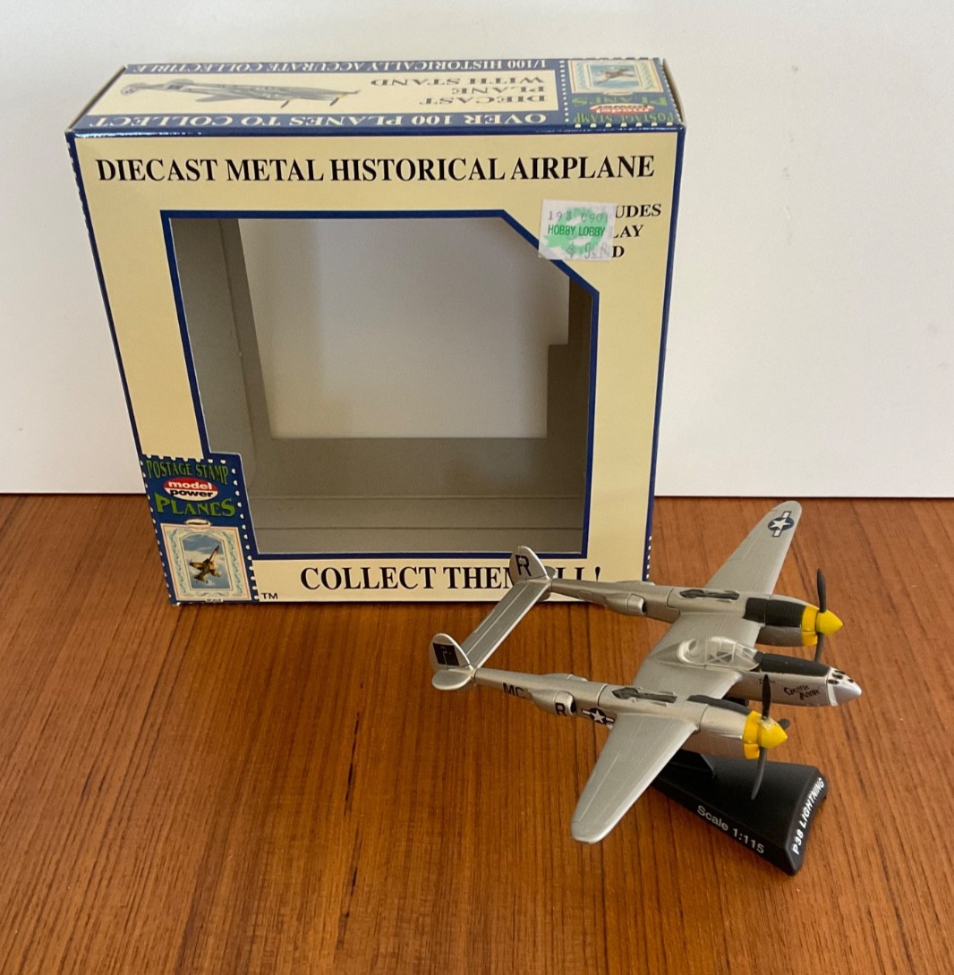 Model Power Postage Stamp Diecast Metal Aircraft: P-38 Lightning.  1/115 scale.