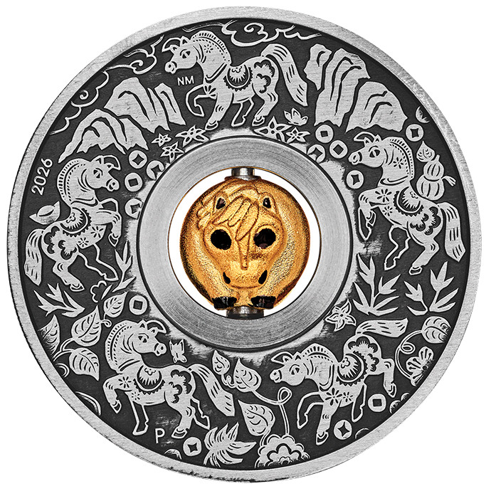 2026 Tuvalu Lunar Year of the Horse 1 oz Silver Antiqued Rotating Charm Coin