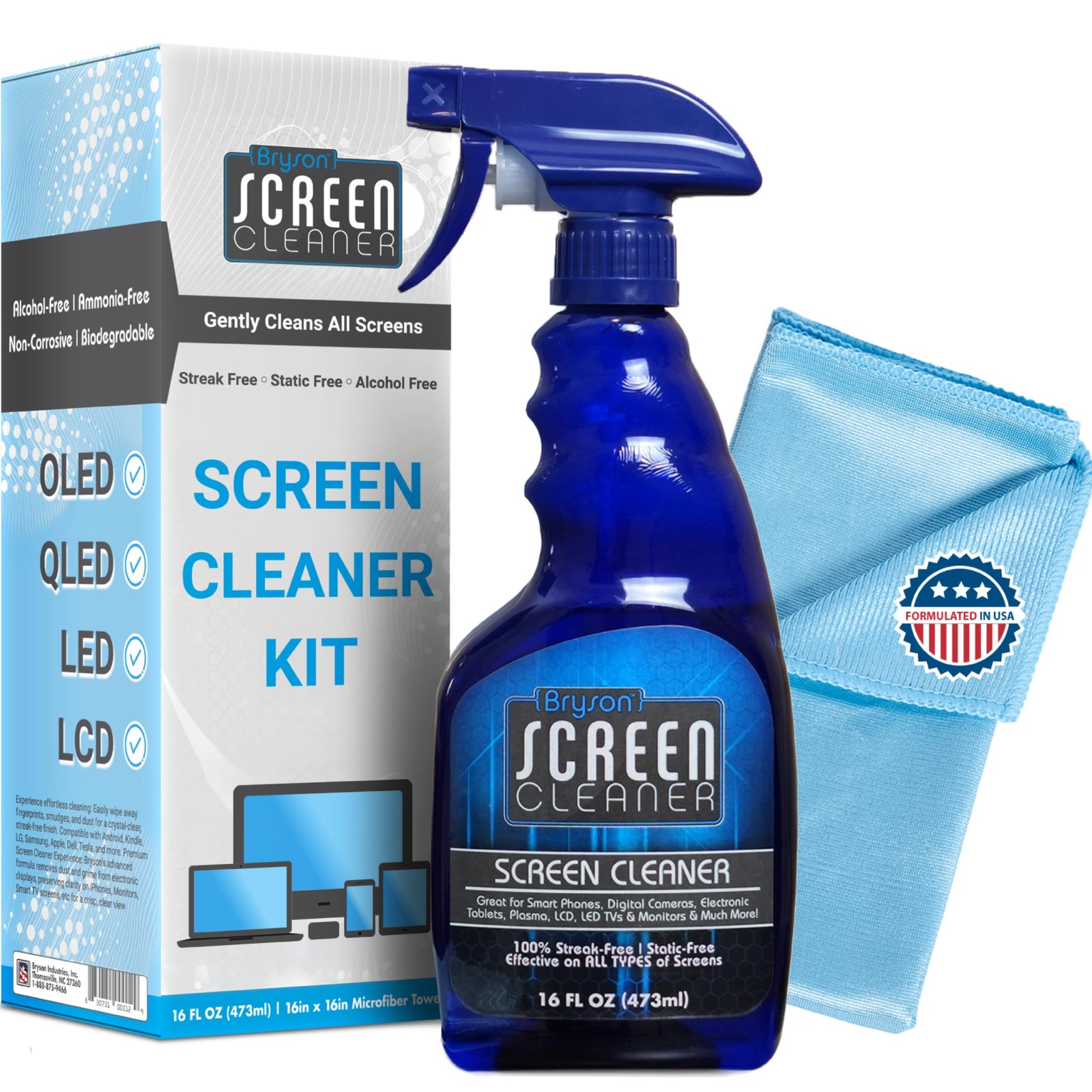 Bryson Screen Cleaner Spray and Wipe Kit - Safe for LED, LCD, OLED, Smart TV,...