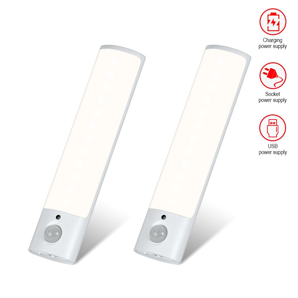 2 Pack Magnetic Mount PIR LED Night Light USB Charging Hallway Closet Light