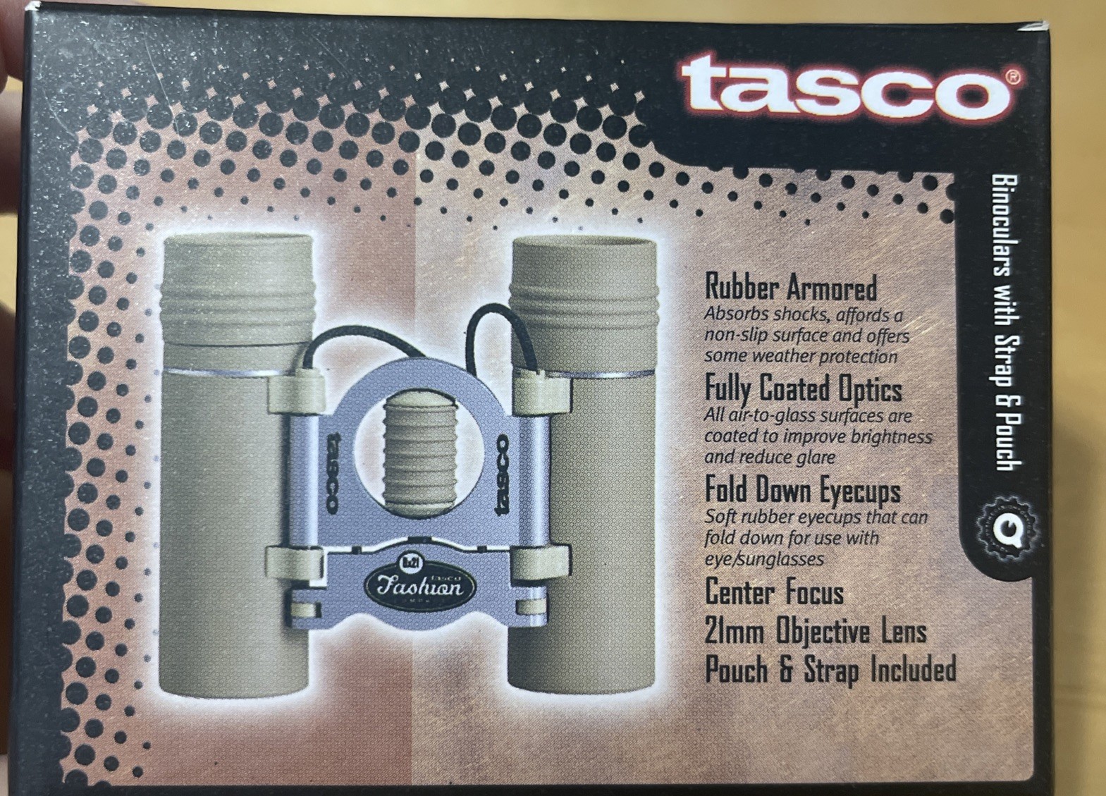 TASCO 8x21mm Binoculars W/Case Travel Size Rubber Armored New In Box VTG 1999