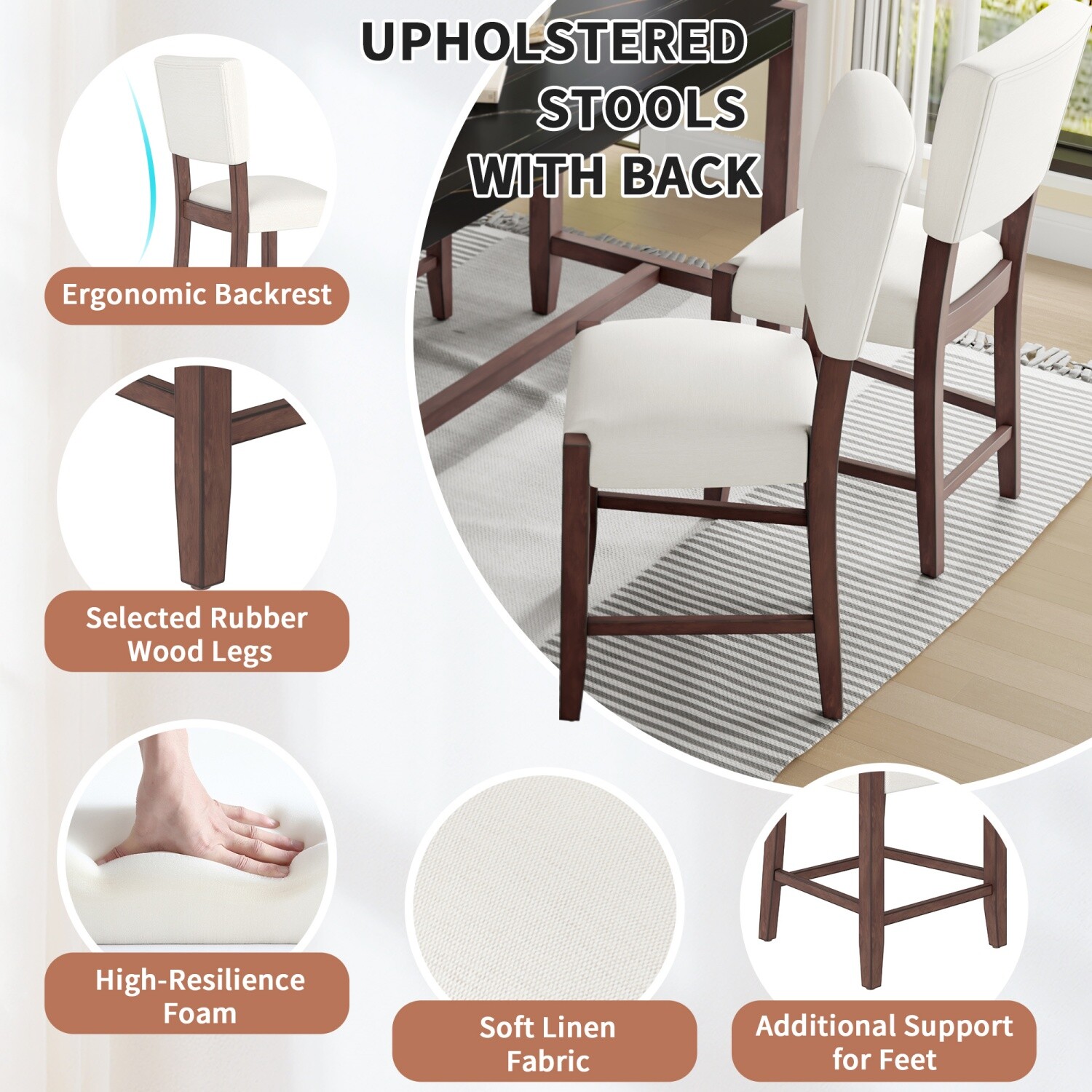 5 Piece Dining Table Set Rectangular Table w/ 4 Upholstered Chair w/ Wood Leg
