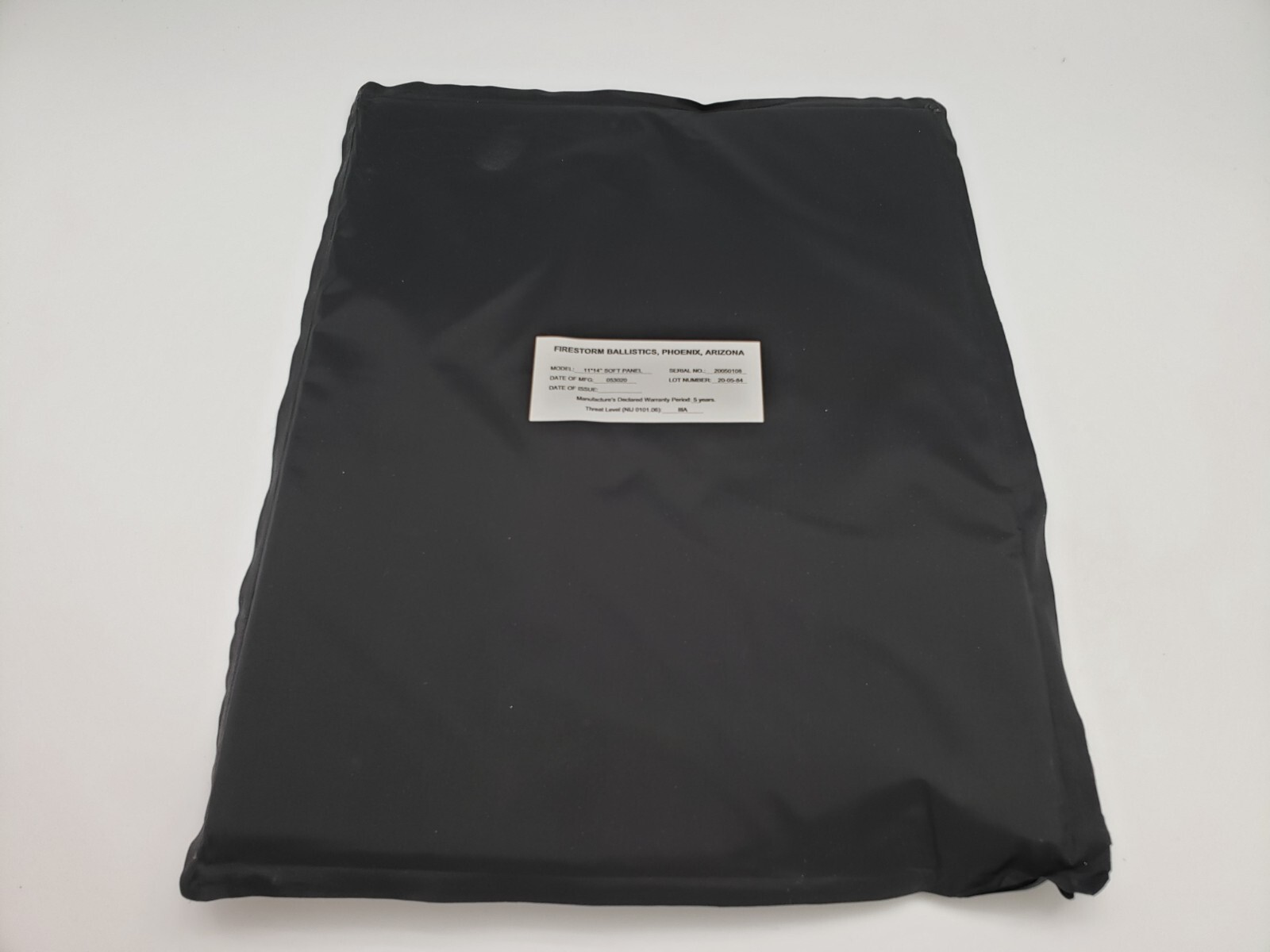 FIRESTORM 11X14  LEVEL 3A SOFT BALLISTIC PLATE INSERT RECTANGULAR CUT FOR BKPAK