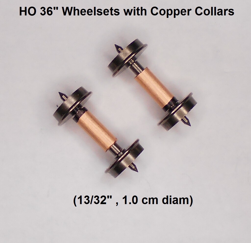 HO Electrical Pick Up Wheels 36" Smooth Back:2 Wheel Sets with 2 Copper collars