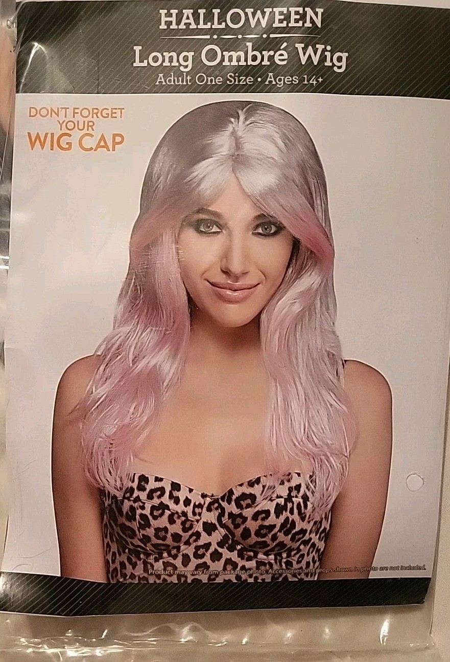 New Halloween Long Ombré Wig Adult One Size Pink Silver