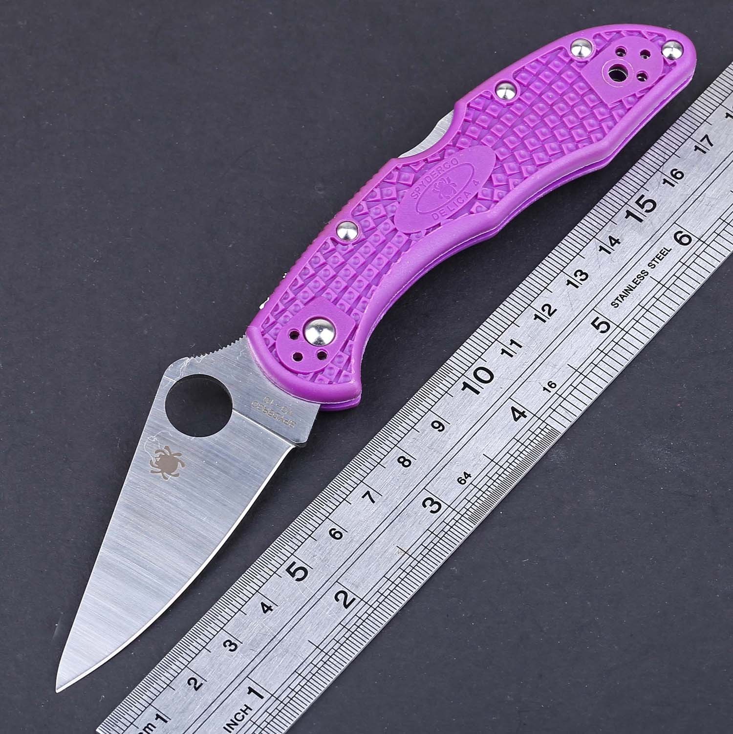 Fiberglass Nylon Purple Handle Silver Stainless Steel Plain Blade Pocket Knife