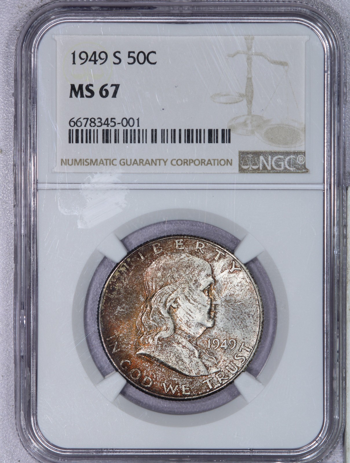 1949-S Franklin Half Dollar 50C NGC MS67 - Beautifully Toned!