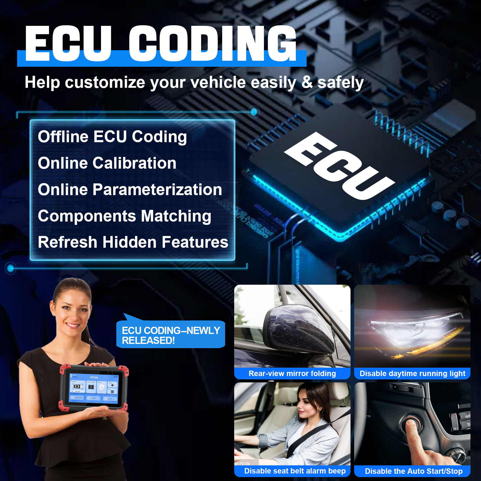 XTOOL D7X V2.0 OBD2 Diagnostic Tool OE- Level 39+ Resets Code Reader ECU Coding