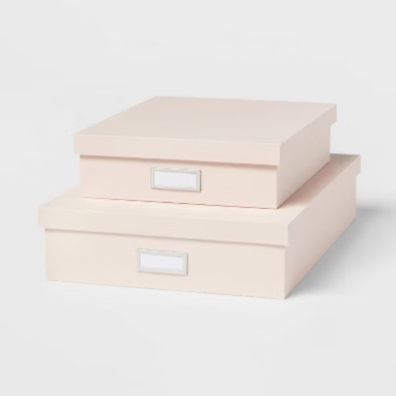 Canvas Desk Storage Box Set of 2 Blush: Office Organization, 18"x12.5"x3.75"