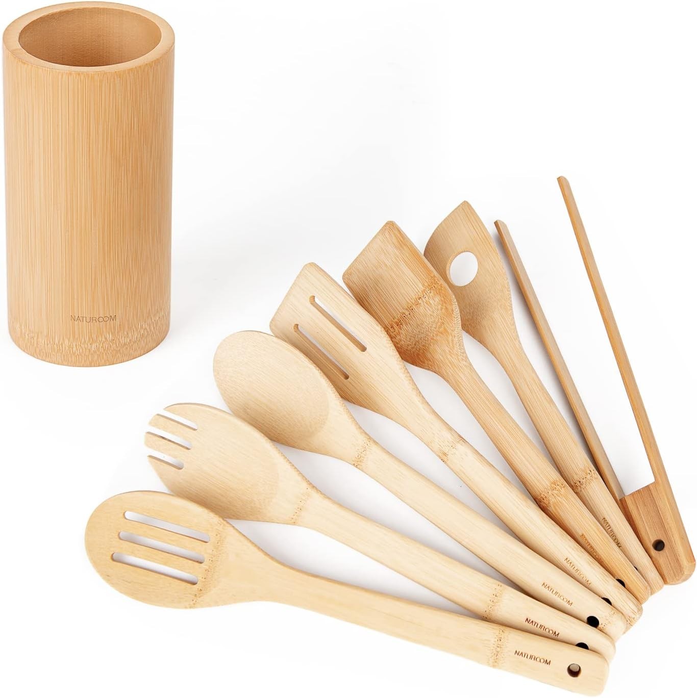 Naturoom Kitchen Utensils Set of 8 PCS, 12Inches Bamboo Wooden Cooking 12''