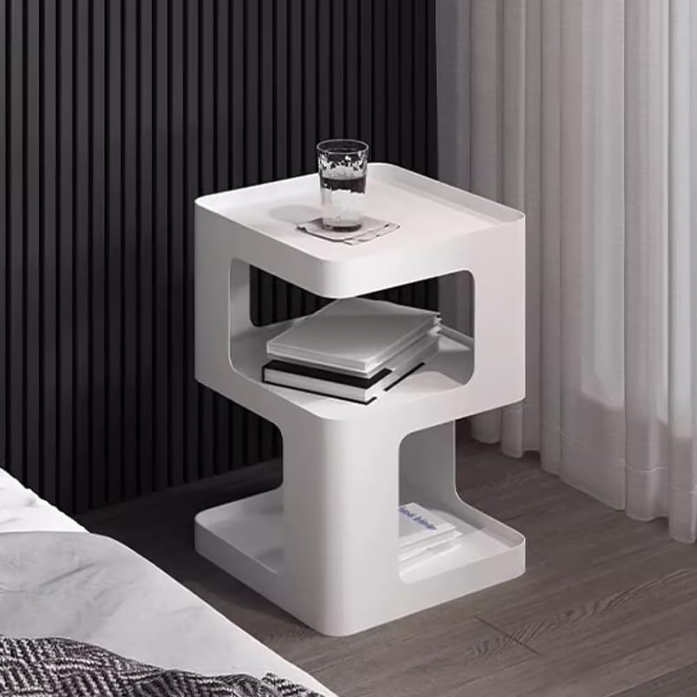 Modern Metal Side Table with Storage,Small End Table for Sofa & Couch,3-Tier Com
