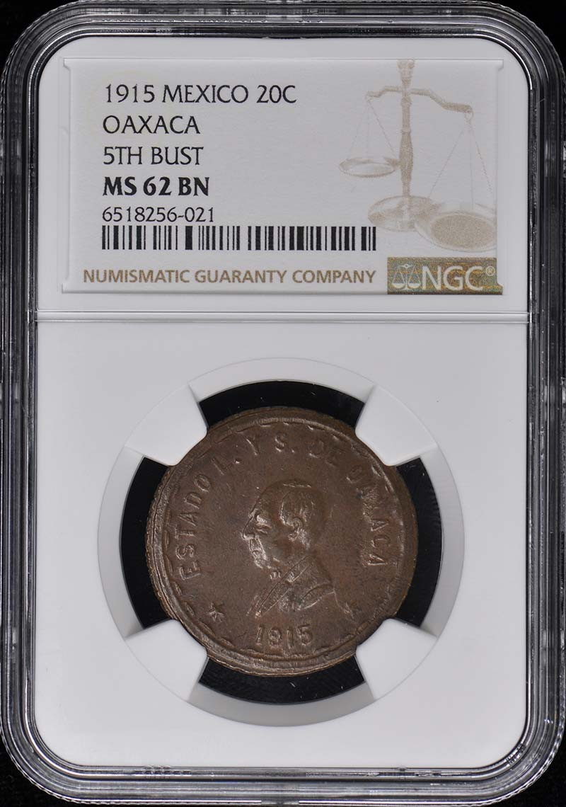 1915 MEXICO OAXACA 20C NGC MS62BN