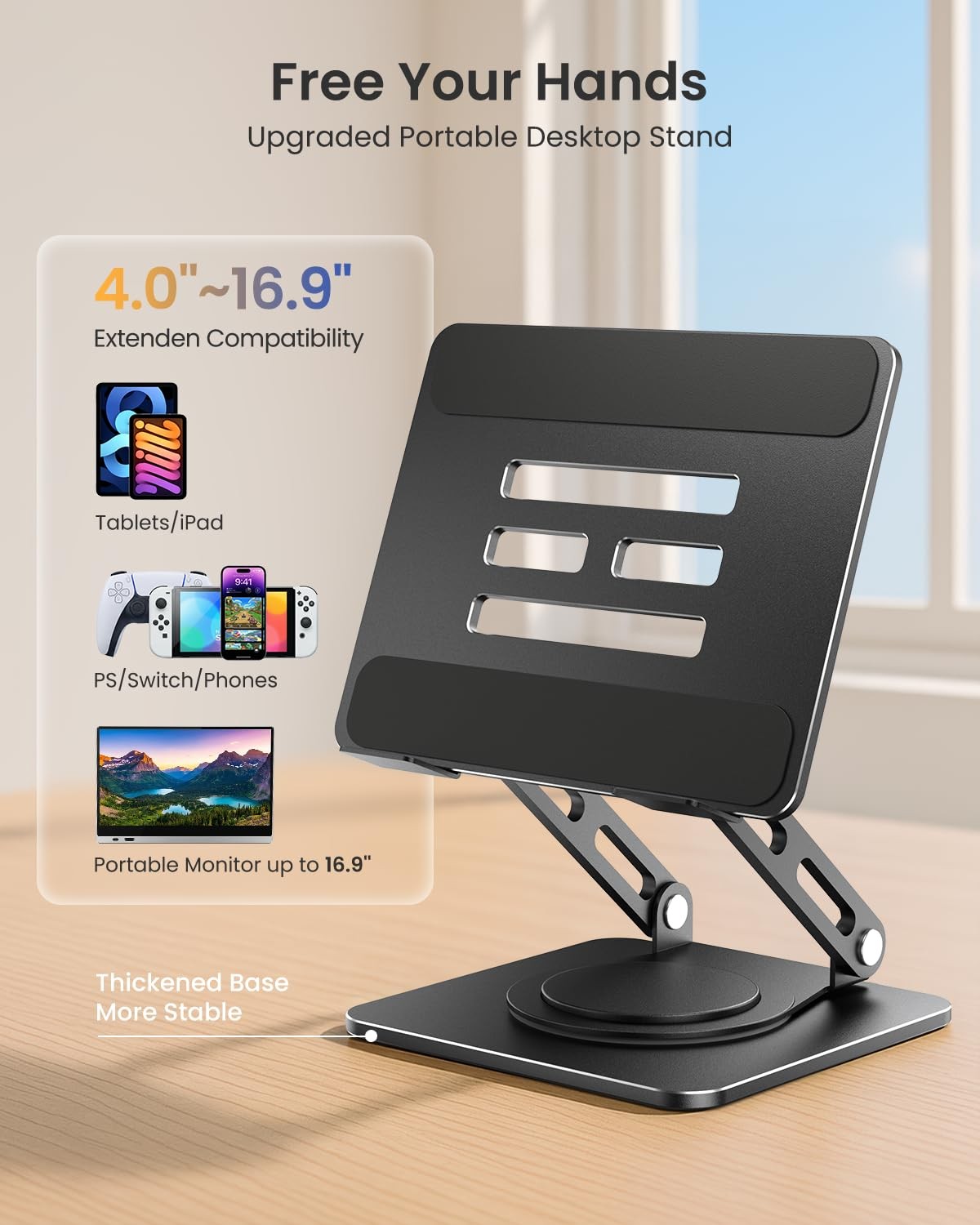 Adjustable Tablet Stand, 360 Rotating iPad Stand with Heavy-Duty Base, Tablet...