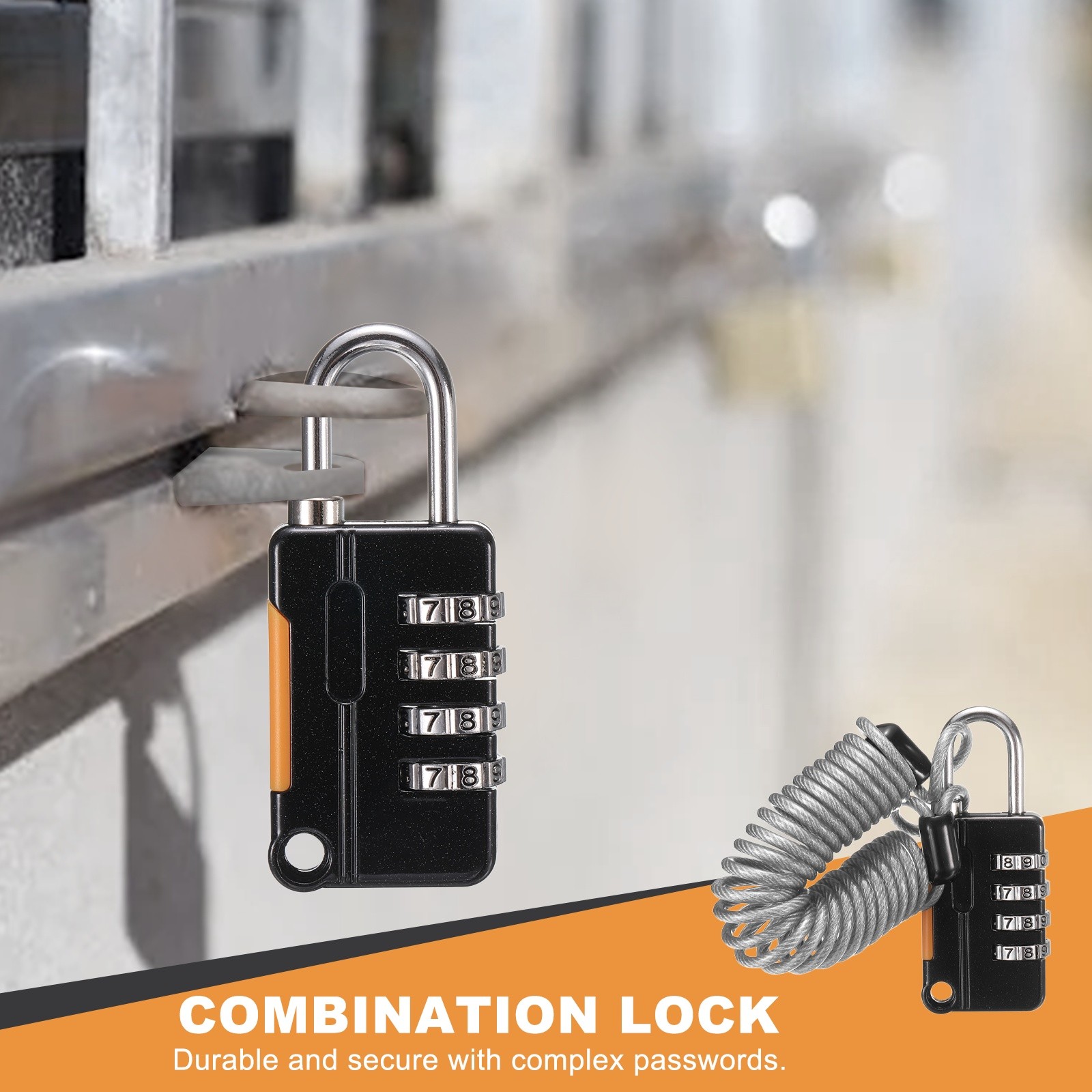 Luggage Lock, 4 Digit Combination Padlock with Flexible Silver Cable (130cm)