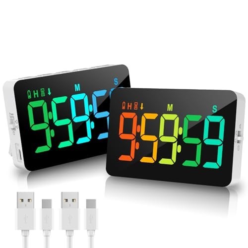 2 Packs Rechargeable Digital Kitchen Timer - RGB Color, Magnetic Countdown Timer