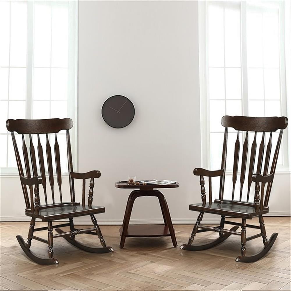 Pemberly Row 17.5" Solid Rubber Wood Rocking Chair in Coffee/Glossy (Set of 2)