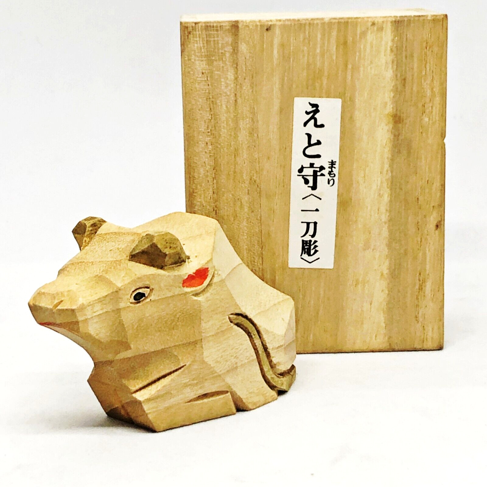 Japanese Zodiac Cow Ox Wooden Mamori Eto Mamoru Ittobori Kamosha Takakamo Shrine