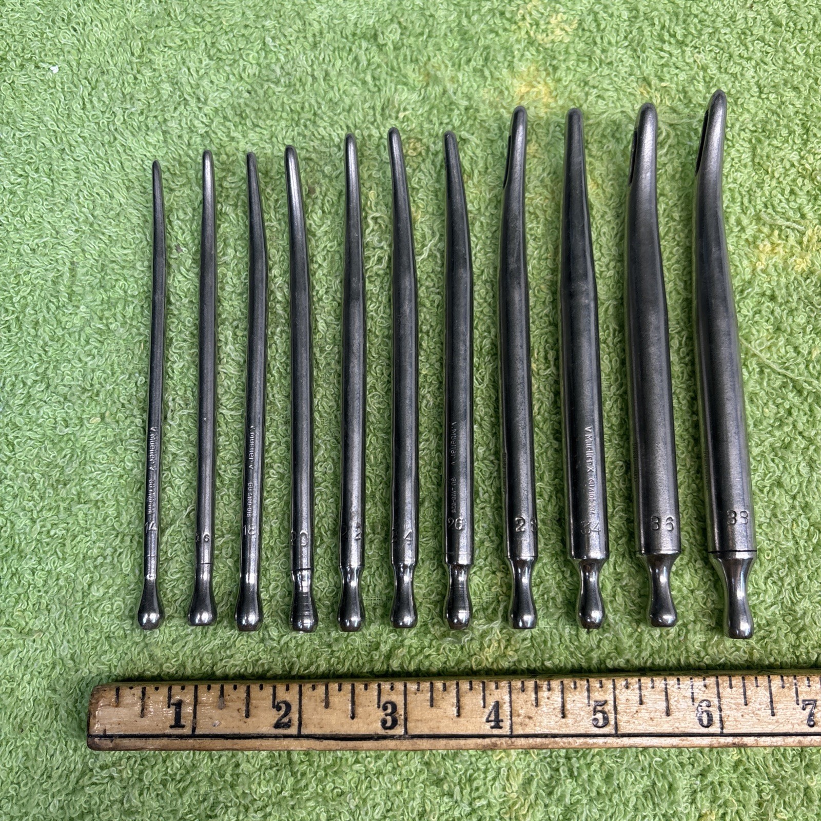 Lot of (11) V Mueller Walther Dilator sizes 14,16,18,20,22,24,26,28,34,36,38
