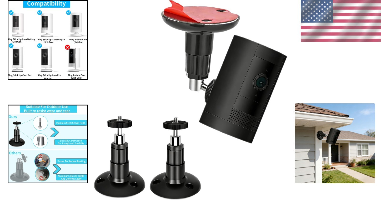 2 Pack Adjustable Security Wall Mount for Ring & Arlo Cameras - All Weather