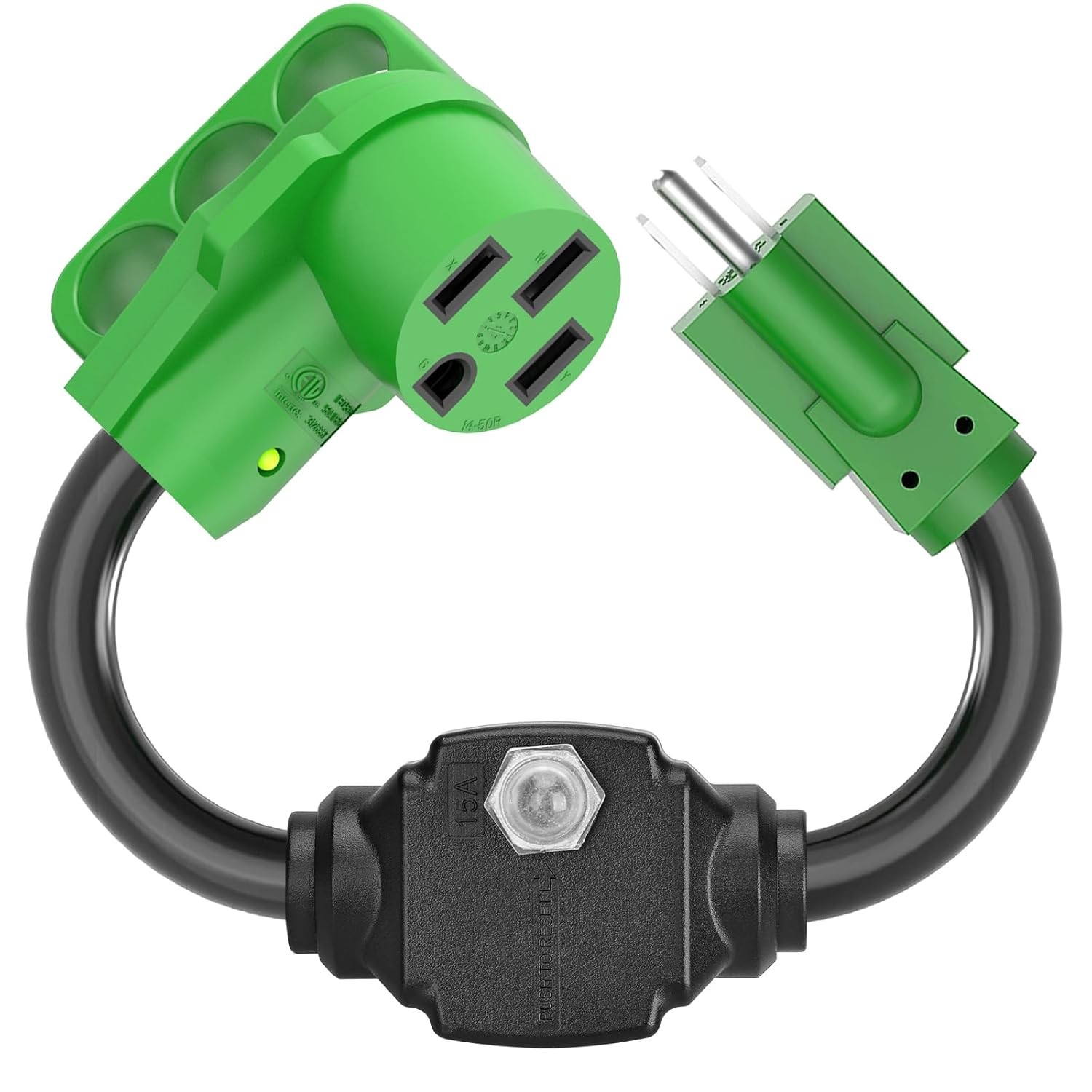 Overload Protector 50 Amp to 110 Volt RV Adapter Cord with Circuit Breaker, NEMA