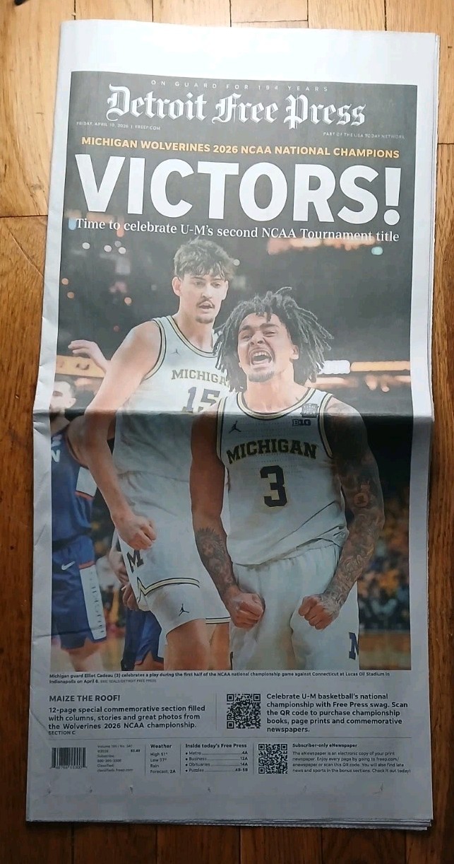 2026 National Championship Michigan Wolverines Basketball Newspaper Detroit FP