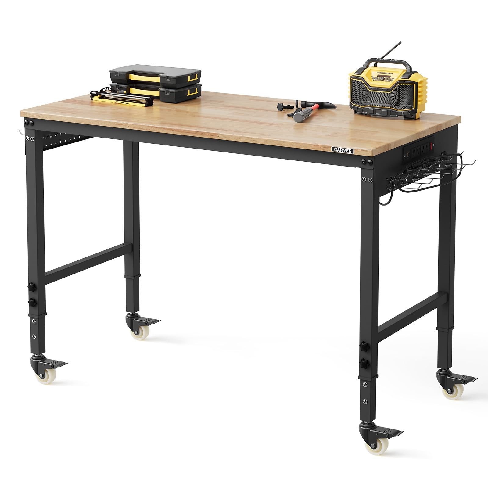 48" Workbench Adjustable Work Table Garage 2000LBS Load w/Power Outlet & Wheels